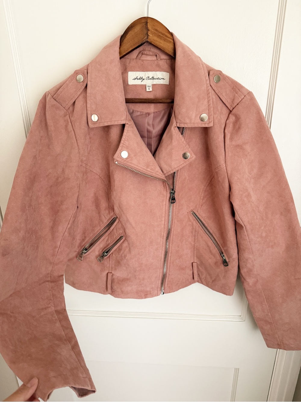 Sebby Collection Blush Pink Faux Suede Moto Jacket - Picture 5 of 10